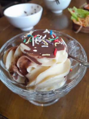 Passion fruit vegan icecream at Doa Sen Vang Nha Hang Chay An in Ho Chi Minh City