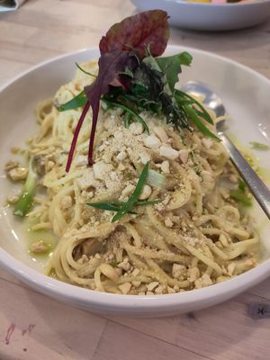 vegan spaghetti carbonara, a dream dish, the best I've ever had! at Glückstein in Mannheim