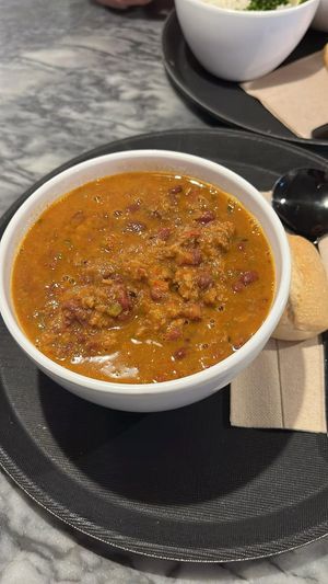 Vegan chilli con carne (beyond meat) - more like a gulash rather than soup   at Zuppa in Madrid