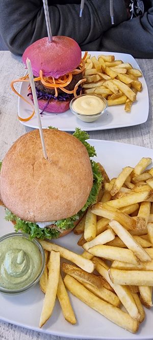 Whöner Burger with fries and Unicorn Burger at Veganbar in Bremen