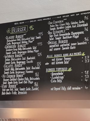 Menu at Veganbar in Bremen