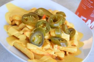 Fries with Cashewcheese Sauce and Jalapenos ❤ at Veganbar in Bremen