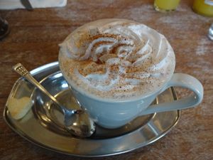Hot chocolate with whipped cream. at Veganbar in Bremen