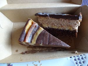 Zebra cake and a so called "Snickers" cake, hm, delicious.  at Veganbar in Bremen