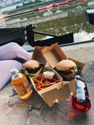 Burgers and fries  at Veganbar in Bremen