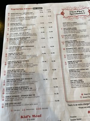 Vegetarian menu - most dishes are marked that they can be prepared vegan by requestt  at Lucky Corner Vietnamese in Frederick