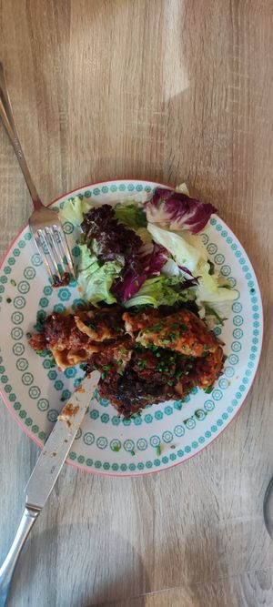 Delicious lentil lasagne, got it again when we came back at Stadtheuriger in Mariazell