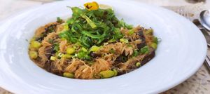 Rice vermicelli with Edamame and Shiitake Mushrooms at Savart in Bucharest