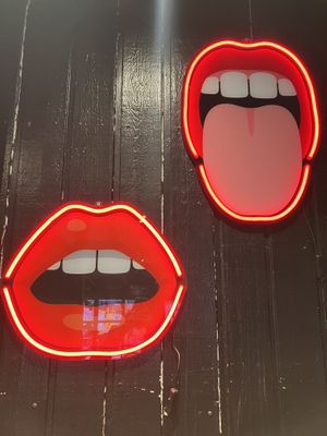 Neon lights inside the restaurant   at Suppugarudurin in Torshavn