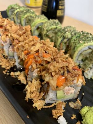 Krunchy Crab Roll & Dancing Green Roll at Wellness Sushi in Denver