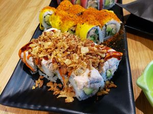 1) KRUNCHY KRAB
Wellness's Krab Salad, Avocado, Cucumber, Crispy Onion, Spicy Sauce, Sushi Sauce
-- yum, yum, yum at Wellness Sushi in Denver