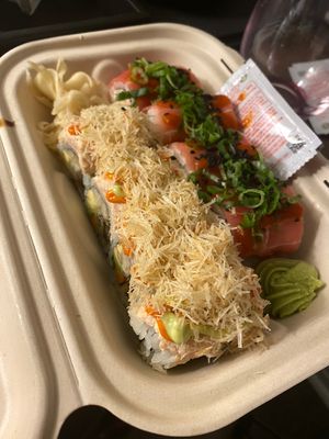 Hot flamingo roll! at Wellness Sushi in Denver