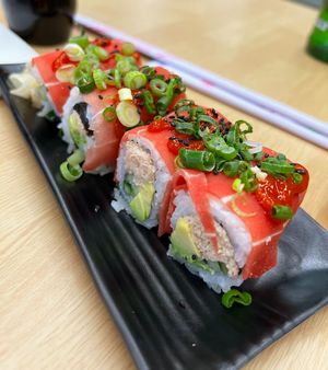 Hot Flamingo Roll at Wellness Sushi in Denver