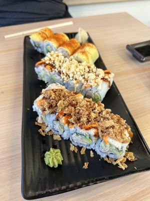 Krunchy Krab, Ebi Tempura, & Fiery Philly - all so so so so good😄 at Wellness Sushi in Denver