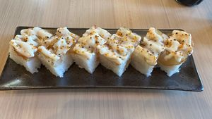 Ebi tempura Oshi  at Wellness Sushi in Denver