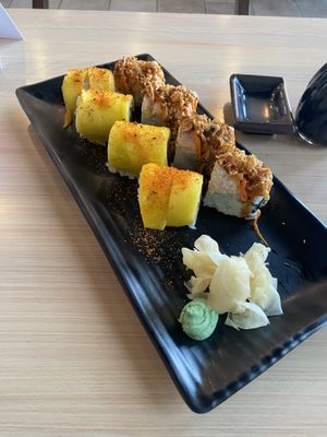 fiery philly and krunchy krab  at Wellness Sushi in Denver