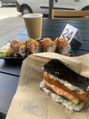 Organic fried tofu Onigiri   at Wellness Sushi in Denver