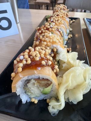 Smoky sake roll —yum!  at Wellness Sushi in Denver