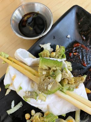 Awful avocado in the rolls   at Wellness Sushi in Denver