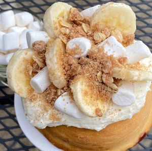 Banana Cream Pie! Banana Frosting with Bananas, Marshmallows & Pie Crumble! at Cinnaholic in Dunwoody