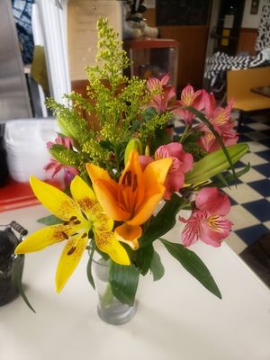 Flowers inside The Blue Kow at The Blue Kow in Curwensville