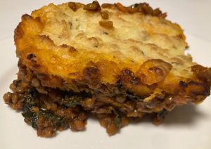 Lentils, mushrooms, potatoes flan at La Magiostra in Cremona