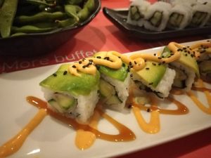 Vegan DracuLa [Panko zucchini, cucumber, avocado, sriracha, vegan mayo & masago) - The combination of soft avocado and crispy zucchini with cucumber is on point! at Sushi La Bar in Nicosia
