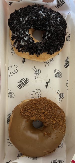 Both vegan donut options (cookies and crème and  biscoff)  at Offbeat Donut Co in Dublin