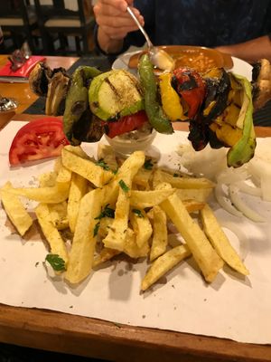 Slouvaki …delicious grilled veg with chips 😋 at 3 Pigs in Rhodes