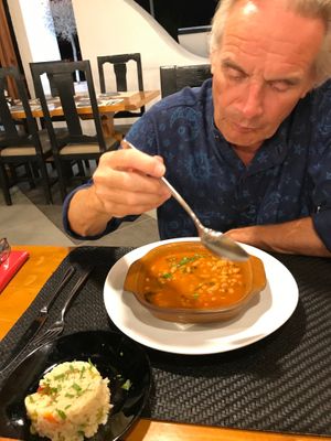 Beans and rice…so nice he had it two nights 😊 at 3 Pigs in Rhodes
