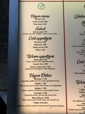 Vegan menu with reasonable prices 😊 at 3 Pigs in Rhodes