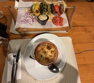 Vegan Mousaka and Souvlaki 😋  at 3 Pigs in Rhodes