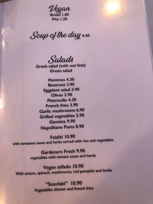 Separate vegan menu  at 3 Pigs in Rhodes
