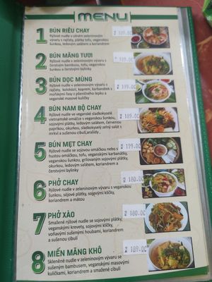 Menu at Bo De Tam in Prague