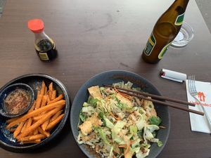 Sweet potato fries & Number 15 with Tofu at Veganese Quan Chay in Leipzig