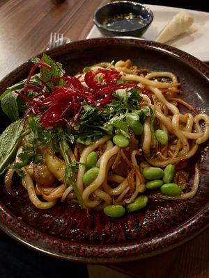 Udon Nudeln mit Soja Schnetzle  at Veganese Quan Chay in Leipzig