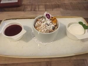 Dessert - vegan crumble  at Kondalilla Eco Resort in Flaxton