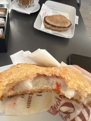 Inside of a vegan Rustico (Pasticciotto in the background)  at Caffè Alvino in Lecce