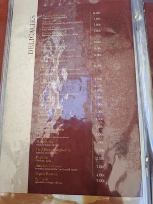 Menu at Caffè Alvino in Lecce