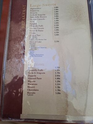 Menu at Caffè Alvino in Lecce
