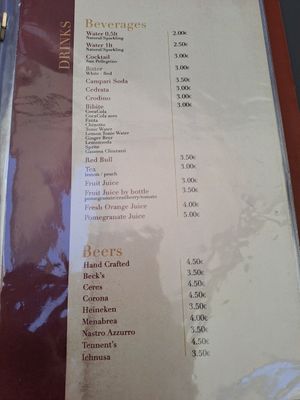 Menu at Caffè Alvino in Lecce