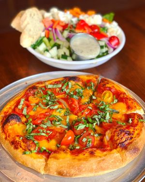 Vegan Margherita Pizza & Salad at 740 Social in Marietta