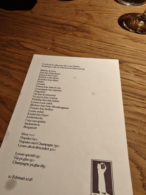 Menu with ingridients used on all the menus at Lyran in Malmo