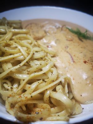 Creamy mushroom noodles at KURUMI in Da Nang