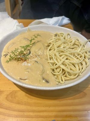 mushroom stroganoff pasta  at KURUMI in Da Nang