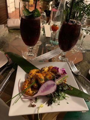 Shrimp and berry monitors at Jonny NoBones at the Old Riverhouse Vegan Village in Fort Lauderdale