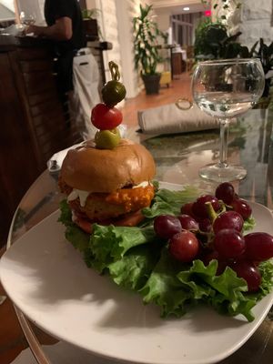 Johnny loves Nashville spicy chicken sandwich at Jonny NoBones at the Old Riverhouse Vegan Village in Fort Lauderdale