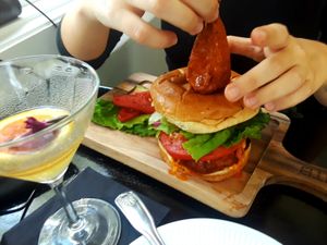 Crispy spicy "Chicken" sandwich.  at Jonny NoBones at the Old Riverhouse Vegan Village in Fort Lauderdale