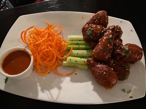 Wings with sugar cane "bones" at Jonny NoBones at the Old Riverhouse Vegan Village in Fort Lauderdale