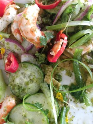 Shrimp salad at Jonny NoBones at the Old Riverhouse Vegan Village in Fort Lauderdale